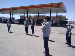 Protesters gather at truck stop in Cedar City, Utah. Liberation photo. 